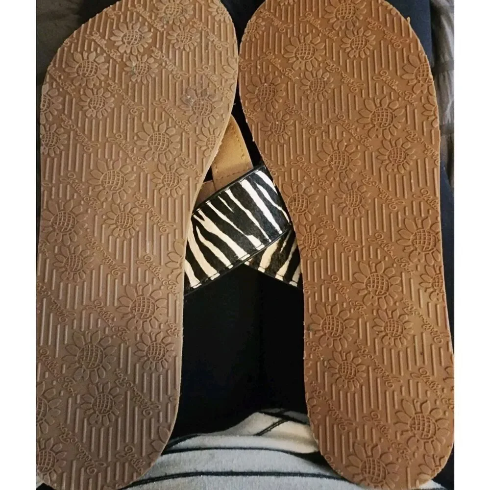 Yellow Box Zebra Print T Strap Sandals Dolorez Leather Upper Womens Size 8.5